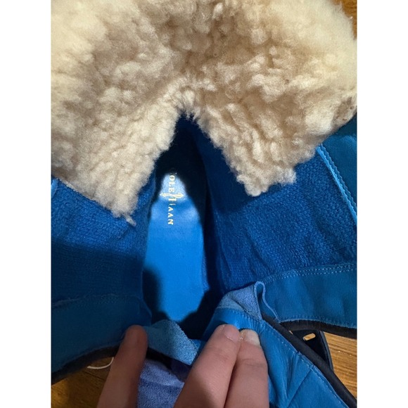 Cole Haan Nike Air Blue Suede Shearling Buckle Winter Wedge Boots Womens - Picture 7 of 13